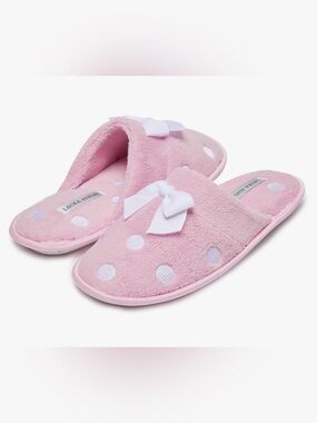 Laura Ashley Pink Polka Dot Bow Mule Slippers